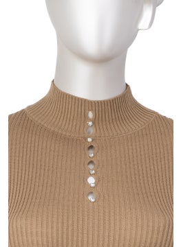 Oppland Women's Winter Stylish Stoned Half Collar Long Sleeve Fitted Lycra Knitted Knitwear Badi Sweater on the Chest  - Image 5