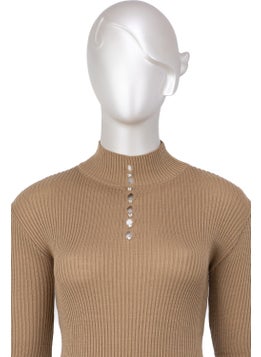 Oppland Women's Winter Stylish Stoned Half Collar Long Sleeve Fitted Lycra Knitted Knitwear Badi Sweater on the Chest  - Image 4