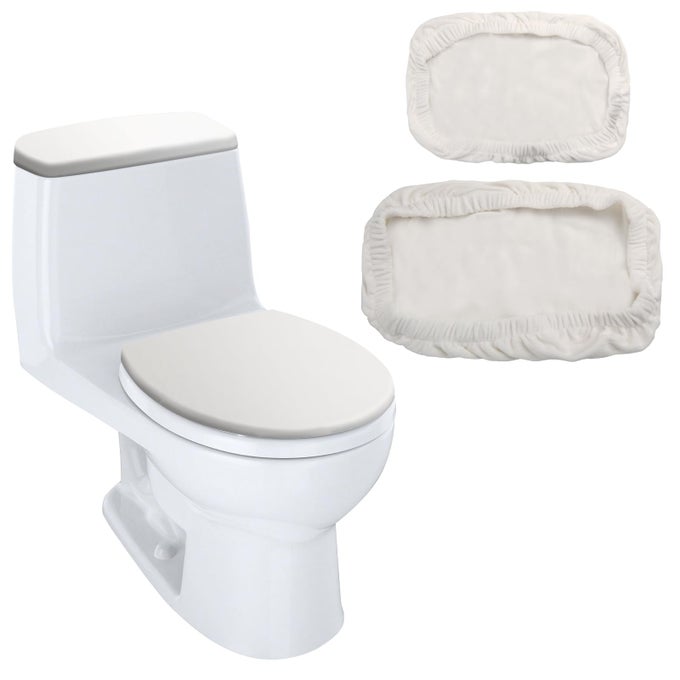 TOILET LID COVER AND TOILET TANK LID COVER REPLACEMENT TOILET COVER WITH ELASTIC BOTTOM FOR BATHROOM DECOR ACCESSORIES WHITE