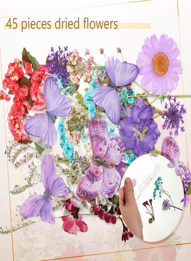 TaoBary 91 Pcs DIY Handmade Transparent Dried Flower Bookmark Set Include Butterflies Clear Bookmarks Dried Flowers Colorful Tassels and Tweezer for Book Bottle Supplies(Vintage Color) - Image 5