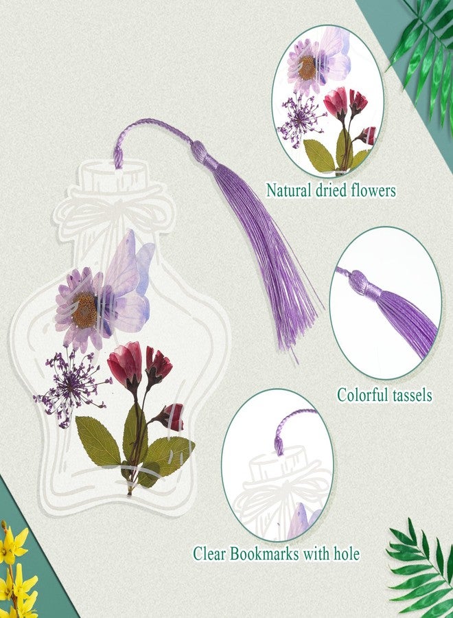 TaoBary 91 Pcs DIY Handmade Transparent Dried Flower Bookmark Set Include Butterflies Clear Bookmarks Dried Flowers Colorful Tassels and Tweezer for Book Bottle Supplies(Vintage Color) - Image 4