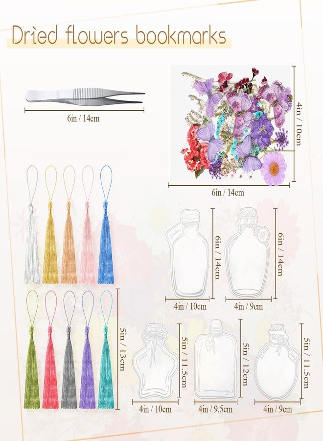 TaoBary 91 Pcs DIY Handmade Transparent Dried Flower Bookmark Set Include Butterflies Clear Bookmarks Dried Flowers Colorful Tassels and Tweezer for Book Bottle Supplies(Vintage Color) - Image 2