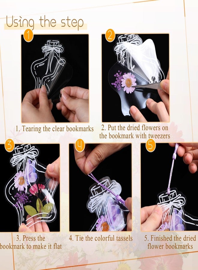 TaoBary 91 Pcs DIY Handmade Transparent Dried Flower Bookmark Set Include Butterflies Clear Bookmarks Dried Flowers Colorful Tassels and Tweezer for Book Bottle Supplies(Vintage Color) - Image 3
