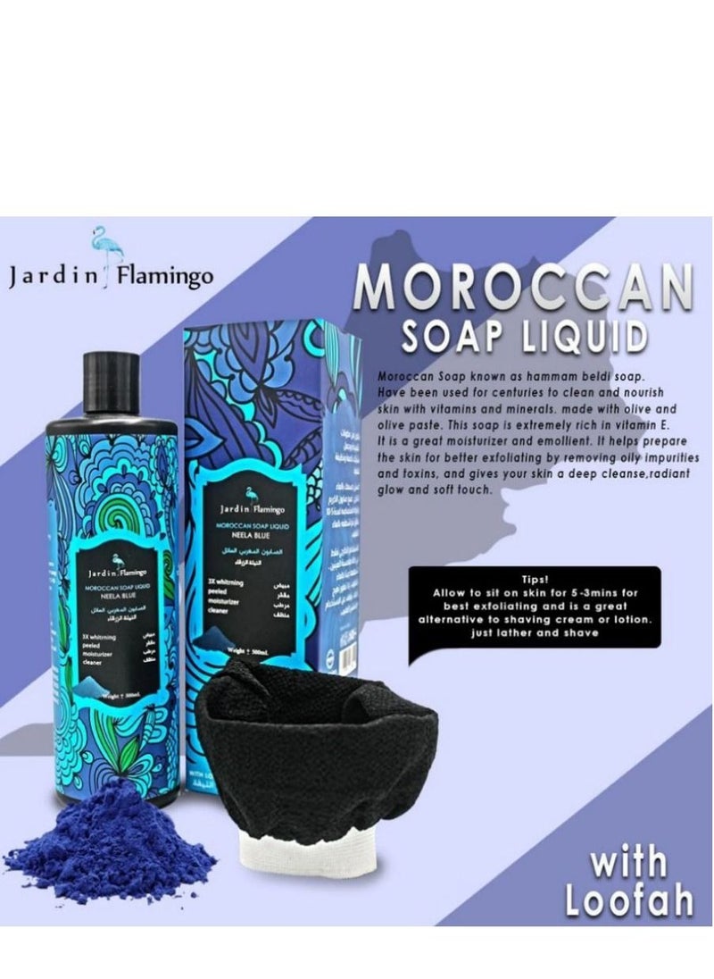 Jardin Flamingo - Moroccan Soap Liquid Neela Blue With Loofah Multicolored 500ml - Image 1