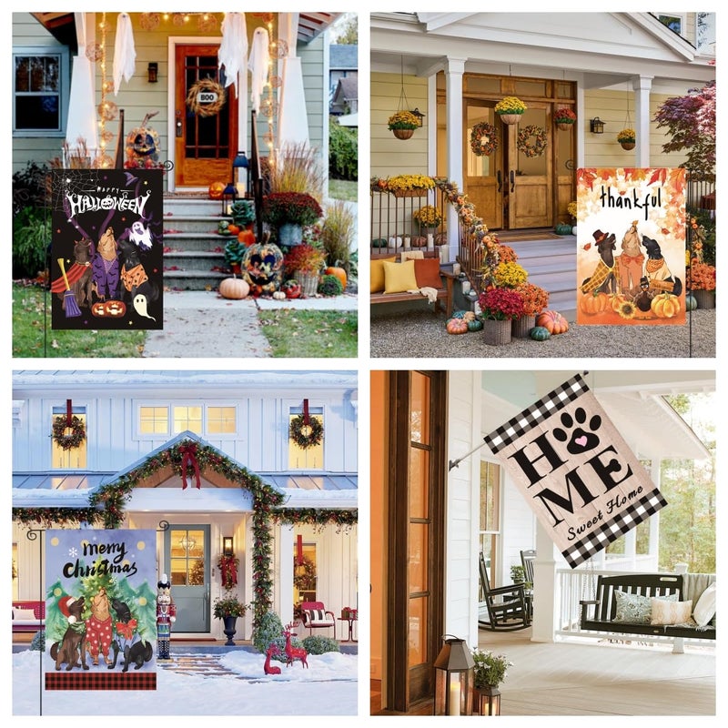 CDLong Dogs Theme 12PCS seasonal garden flags Double Sided 12 x 18 Inch Yard Flags, Small Garden Flags for Outsideï¼ŒChristmas Fall Valentine's Halloween Outdoor Flags, Holiday Garden Flags for All Seasons - Image 5