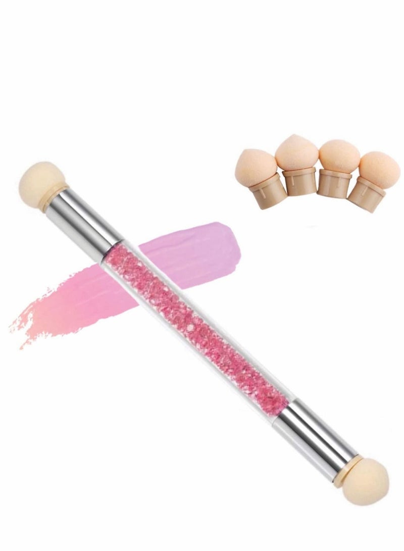 نيبمينينت Sponge Gradient Nail Art Brush with 4 Replacement Heads, Sponges, Tools, Double Headed Replaceable Washable Smudge Punch Pen Set for Salon or Home Use, Pink - Image 1