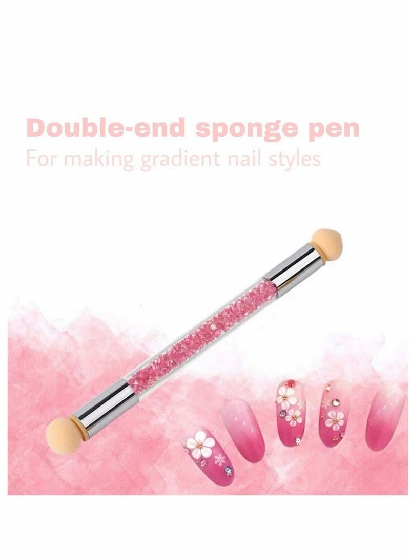 نيبمينينت Sponge Gradient Nail Art Brush with 4 Replacement Heads, Sponges, Tools, Double Headed Replaceable Washable Smudge Punch Pen Set for Salon or Home Use, Pink - Image 2