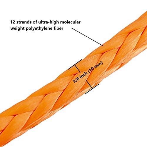 Ucreative 3/8 Inch x 92 Feet Synthetic Winch Extension Rope 26,500 Lbs for Off Road Vehicle ATV UTV SUV Orange - Image 2