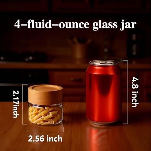 Zoaiirte 6-Pack 4 fl oz Stackable Airtight Glass Jars (with Acacia Wood Lids + Sticker Labels) – Small Mason Jars designed for overnight oats, spices, dry goods, and kitchen organization. - Image 2