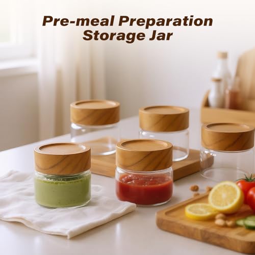 Zoaiirte 6-Pack 4 fl oz Stackable Airtight Glass Jars (with Acacia Wood Lids + Sticker Labels) – Small Mason Jars designed for overnight oats, spices, dry goods, and kitchen organization. - Image 4