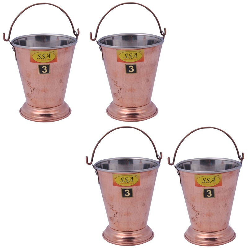 SHIV SHAKTI ARTS SHIV SHAKTI ARTS 15.5 x 13 X 10 cm Handmade Set of 4 Traditional Steel Copper Bucket/Copper Balti Volume 700 ML Each for a Vegetable Dish Serving Restaurant Ware Hotel Ware Home Gift  - Image 1