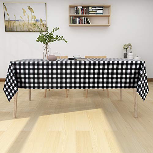 sancua Checkered Vinyl Rectangle Tablecloth 54 x 78 Inch, 100% Waterproof Oil Proof Spill Proof PVC Plaid Table Cloth, Wipe Clean Buffalo Table Cover for Dining Tables Buffet Parties, Black and White - Image 2
