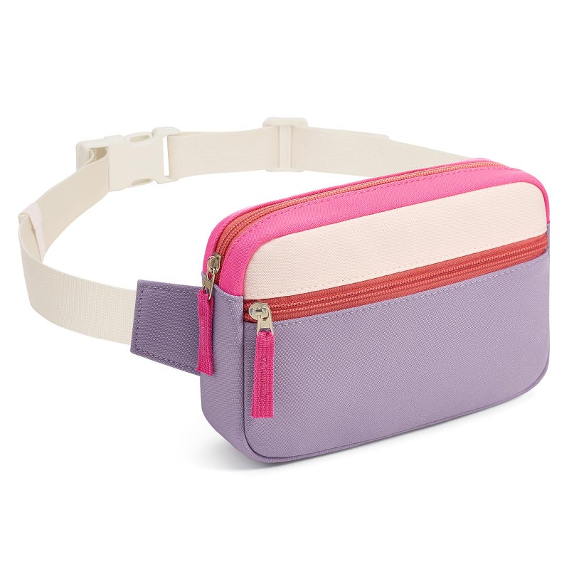 cotmcor Kids Fanny Pack for Girls Teens, Belt Bag Cute Crossbody Waist Bag for Girls Ages 6-8 8-10 8-12 Gift Beige & Orchid Purple & Cerise - Image 1