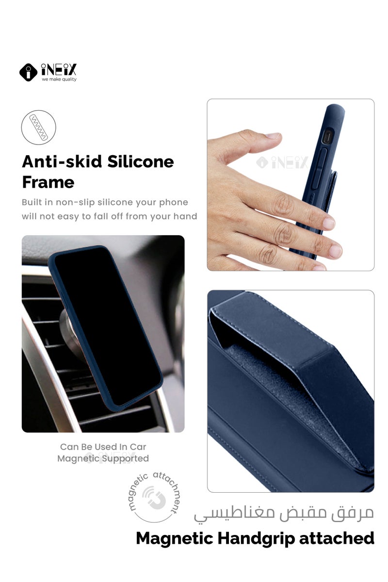 إينيكس جراب حماية 3 في 1 مغناطيسي ذو مسند للهاتف وسوار لأصابع اليد لهاتف سامسونج جلاكسي A14 4G -أزرق بحري - Image 4