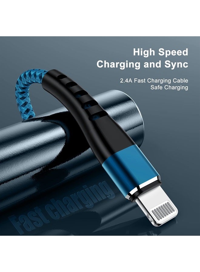 Essri Apple MFi Certified 3 Pack iPhone Charger 6ft, Long Lightning Strong Nylon Braided Charging Cable 6 Foot, Fast USB Cord for Apple iPhone 14/13/12/11/X/XS/XR/8/iPad Mini Air（Blue） - Image 2