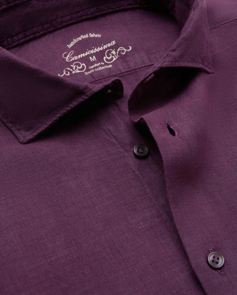 كاميتشسما Trendy Purple Linen Slim Comfort Shirt