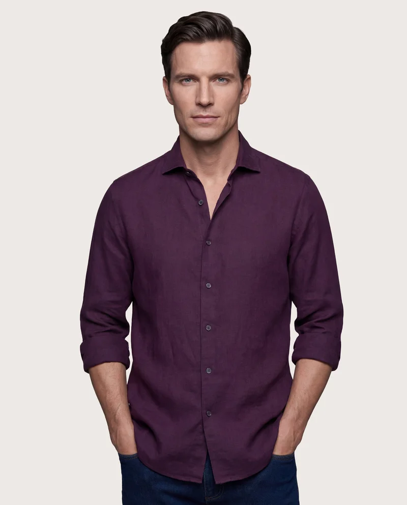 كاميتشسما Trendy Purple Linen Slim Comfort Shirt