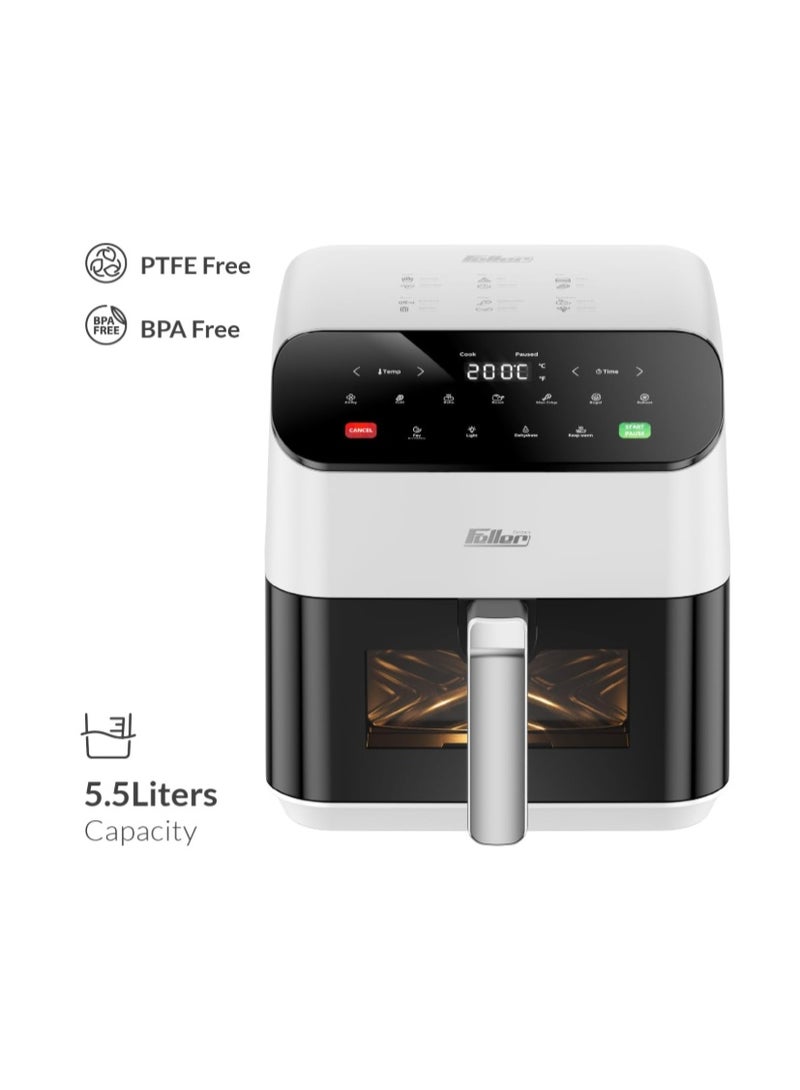 Feller Germany Air Fryer 1600 W, Large 5.5L Cap., Xcyclone-Tech, 4x Non-Stick Ceramic Coating,10 Cooking Functions, Touch Panel, Cool-Touch+Interior Lightning, AFR550, 2Y Guarantee-UAE Version - Image 2