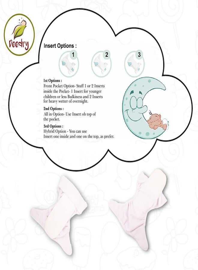 Deedry Baby Cloth Diapers Washable & Reusable Diapers with Adjustable Snap Buttons 3 Months- 3 Years 1 Blue Solid & 1 Print Diaper + 2 Inserts/Pads - Image 5