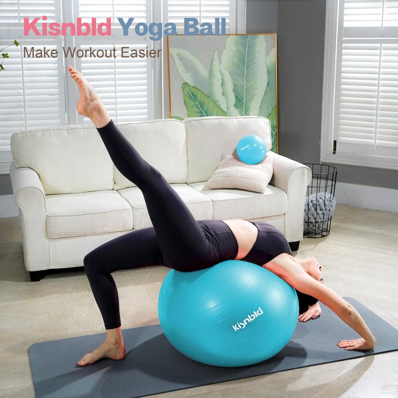 kisnbld Exercise Ball, Extra Thick Yoga Ball for Workout Pregnancy Stability, 4 Sizes Anti-Burst Balance Ball with Foot Pump - Heavy Duty Fitness Ball Chair for Office, Home & Gym - Image 2