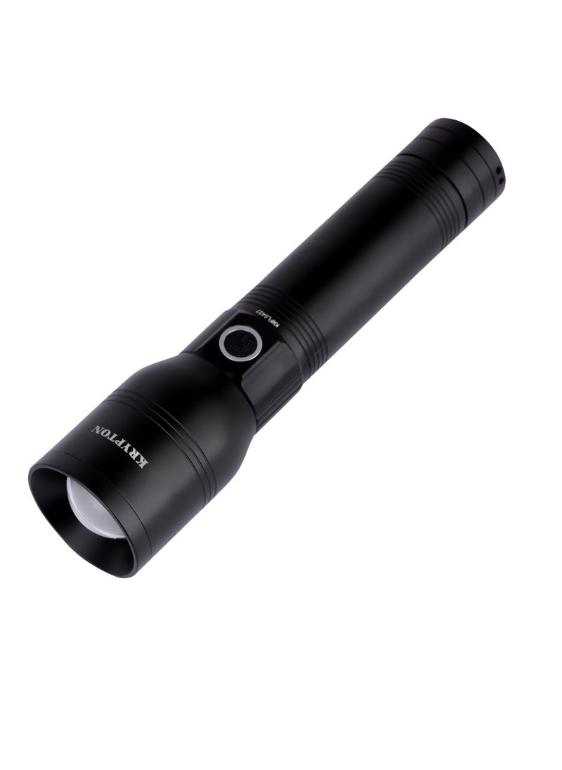 KRYPTON Krypton LED Flashlight with Power Bank- KNFL5437| Energy Efficient Design with Type C Charging, Compact, Portable and Light-Weight Design with Long Operating Time up to 12 Hours, 2000M Real Range Distance| Perfect for Indoor and Outdoor Use| Black  - Image 2