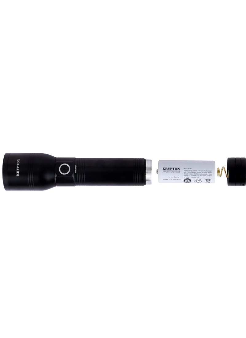 KRYPTON Krypton LED Flashlight with Power Bank- KNFL5437| Energy Efficient Design with Type C Charging, Compact, Portable and Light-Weight Design with Long Operating Time up to 12 Hours, 2000M Real Range Distance| Perfect for Indoor and Outdoor Use| Black  - Image 5