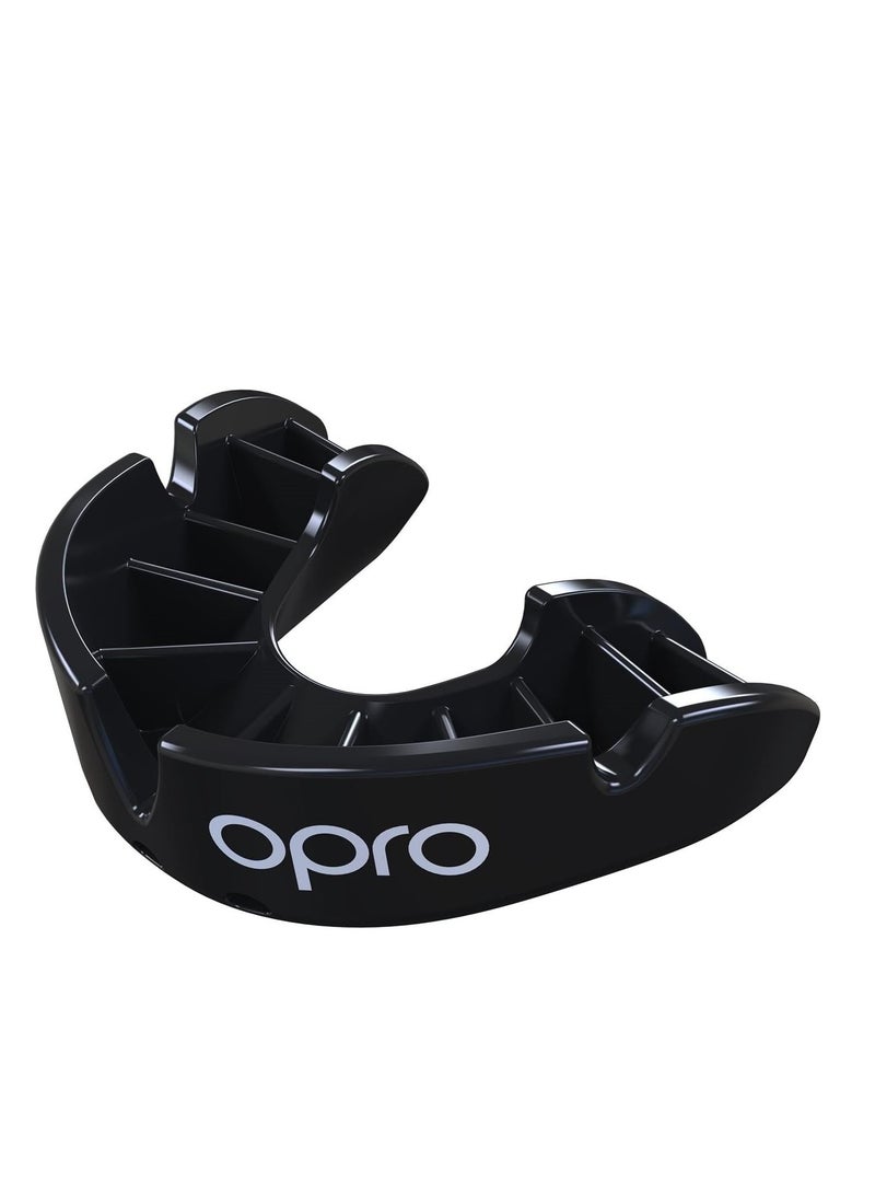 OPRO Self-fit Bronze Adult Mouthguard - Training level mouthguard with durable outer layer, Black - Image 1