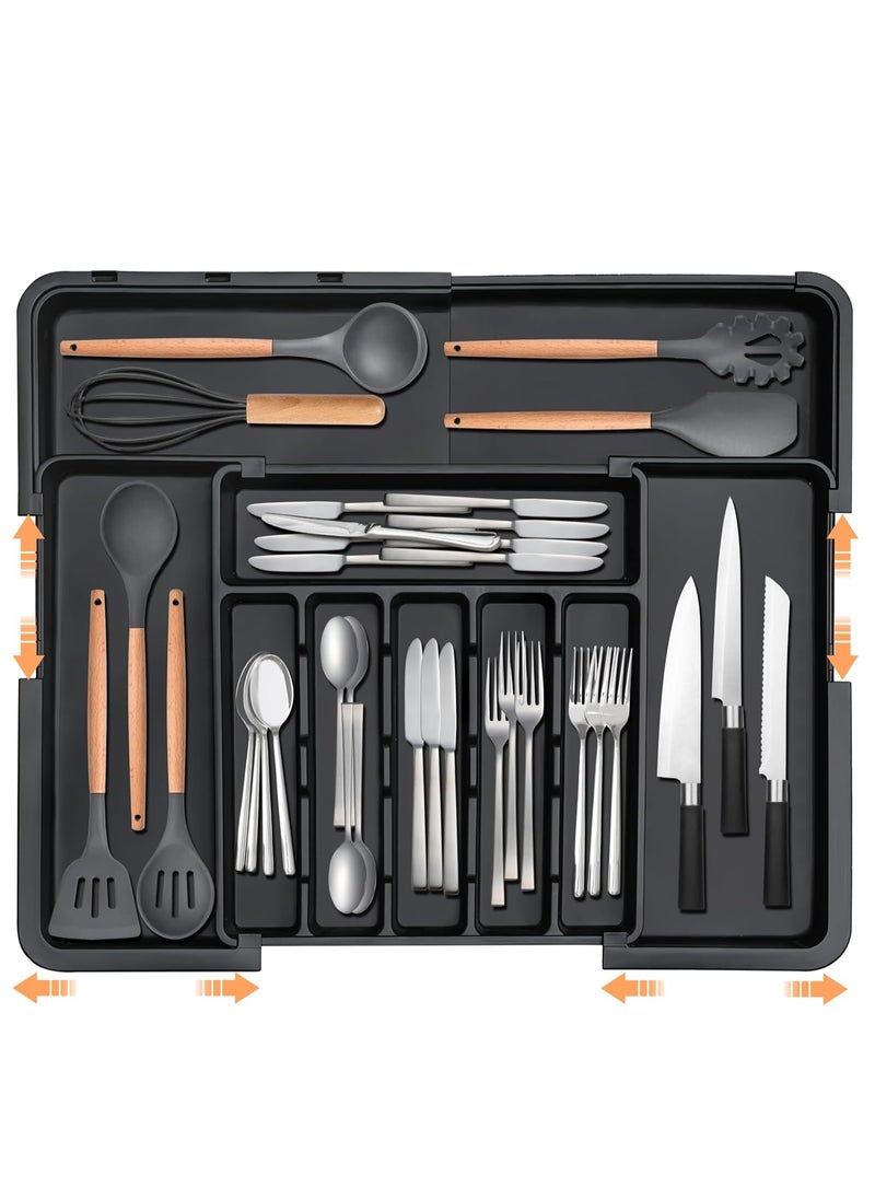 Necomi Organizer Expandable Kitchen Utensil Drawer Organizer, Large BPA Free Adjustable Cutlery Silverware Tray, Closet Cutlery Tray for Spoons Forks Knives Storage Divider for Kitchen Flatware 6-9 Slots  - Image 1