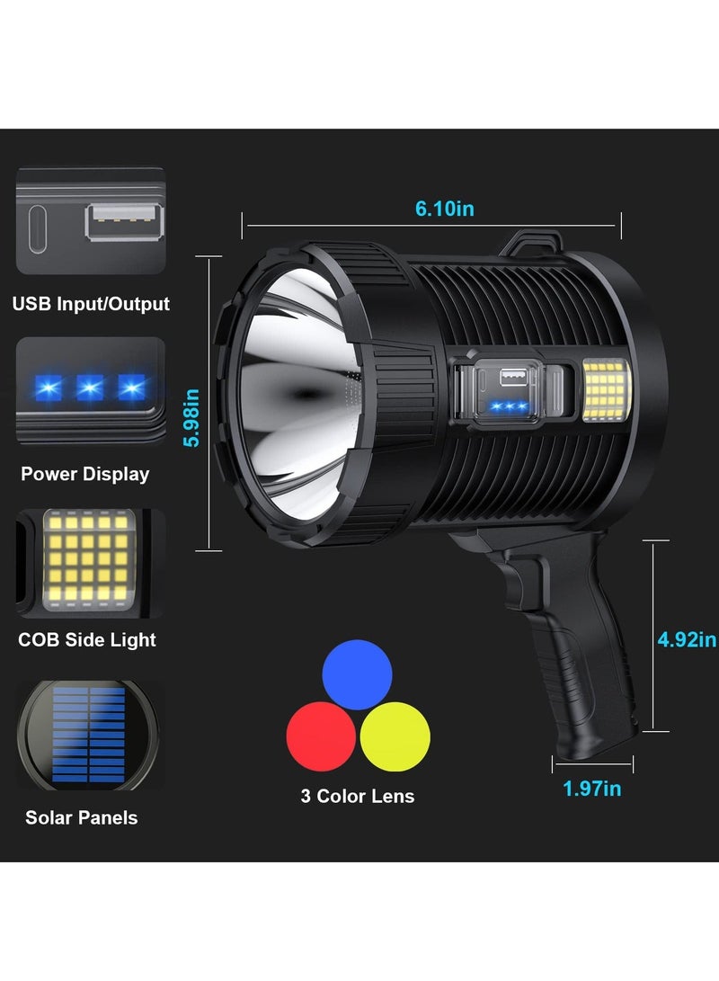 Rechargeable Spotlight 100000 Lumens Led Spot Lights Handheld Large Flashlight Super Bright Outdoor Solar Spotlights Searchlight with Cob Light 6 Modes IPX5 Waterproof - Image 3