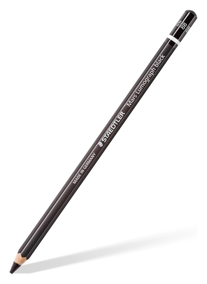 ستدلر أقلام رصاص فنية سوداء من Staedtler Mars Lumograph، أقلام رصاص فنية مشحونة مسبقًا #8B، صندوق مكون من 12 قطعة، 100B-8B  - Image 2