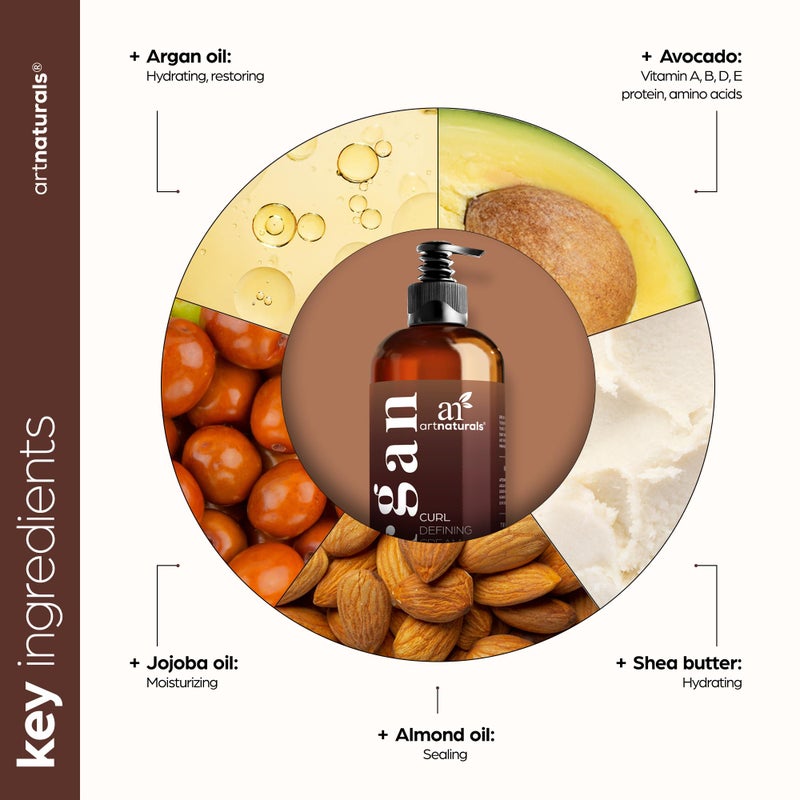 Artnaturals Curl Defining Cream-Moisturizer & Enhancer w/Almond, Jojoba & Argan Oil & Natural Frizz Control - for Wavy & Curly Hair Products - Sulfate Free - 12 Oz for Women and Men - Image 3