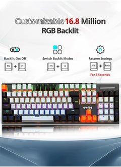 لوحة مفاتيح مخصصة للألعاب مزودة باضاءة RGB لون اسود
