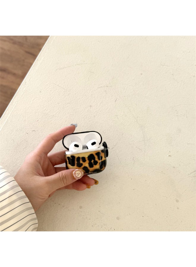 Retro Leopard Print Airpods Pro4 Generation Headset Protective Cover For Apple Wireless Bluetooth Headset 3 Generation/Pro2-Color:Imd Headphones Brown Leopard Print + Ring-Applicable Models:Airpods 4th Generation