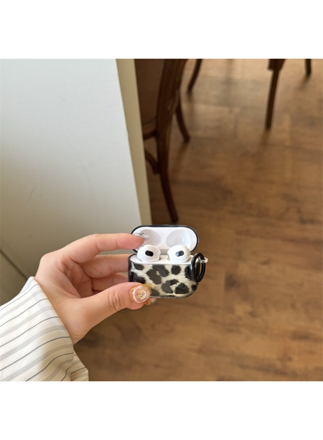 Retro Leopard Print Airpods Pro4 Generation Headset Protective Cover For Apple Wireless Bluetooth Headset 3 Generation/Pro2-Color:Imd Headphones Brown Leopard Print + Ring-Applicable Models:Airpods 4th Generation