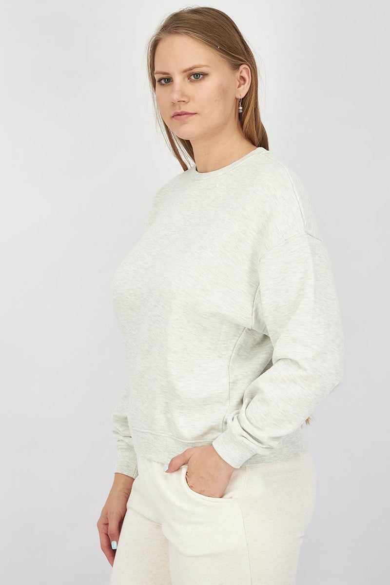 XOXO Women Plain Long Sleeves Sweatshirt, Melange Grey - Image 3