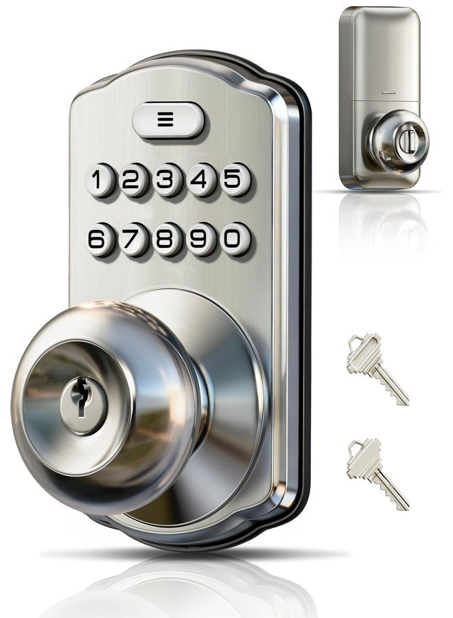 Veise Keypad Door Knob Lock, Keyless Entry Digital Lock with Handle, Electronic Knob for Front Door & Bedroom, Easy Installation, Auto-Locking, Passage Mode, Satin Nickel - Image 1