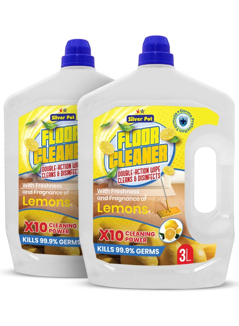سيلفر بوت سائل تنظيف الأرضيات بالليمون – عبوة مزدوجة (2 × 3 لتر) محلول تنظيف الأسطح المضاد للبكتيريا برائحة الليمون المنعشة للبلاط والرخام والخشب والأرضيات المصفحة - Image 1