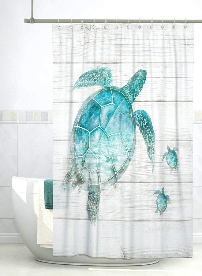 SUMGAR Blue Ocean Shower Curtains for Bathroom Stall Rv Coastal Beach Decoration Teal Sea Turtle Curtain Set with Hooks, 72 x 72 inch - Image 2