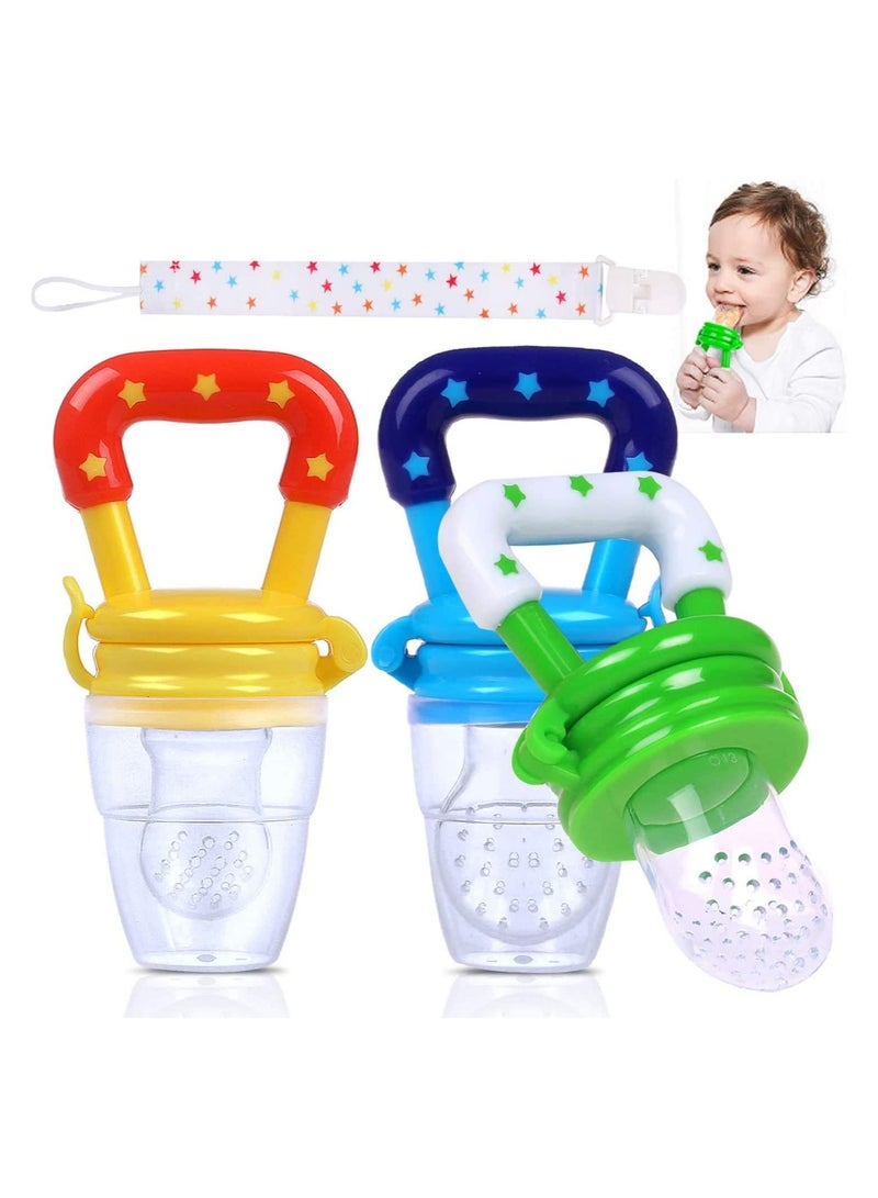 SOLARAE 3PCS Fruit Dummy Pacifier Fresh Food/Fruit Feeder Baby Feeding Nipple Weaning Teething Nipple Teat Pacifier Teether Soother (Small, Medium & Large) with 3pcs Pacifier Clips - Image 1