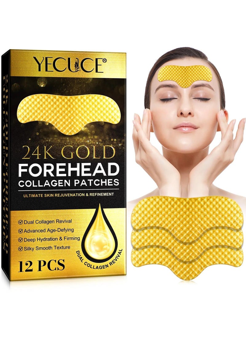 Yecuce 12Pcs 24K Gold Forehead Collagen Patches Forehead Wrinkle Patches with Aloe Vera Collagen Shea Butter and Vitamin E Smooth Fine Line and Wrinkles Anti Wrinkle Forehead Wrinkle Treatment Patch  - Image 1