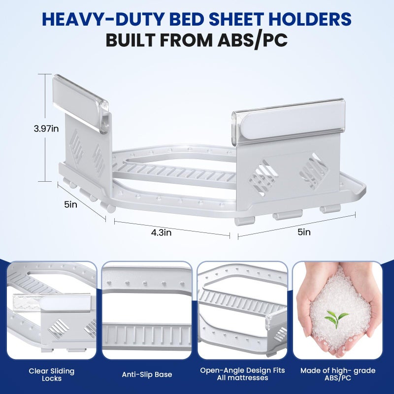Uxuzepo 4Pcs Upgrade Bed Sheet Holders for Corners, Bed Sheet Grippers, Fitted Sheet Holders Keep Sheets Firm & Tight, Lock Sheet Holders, Heavy Duty Bed Sheet Clips, Fit All Mattress Easy Install - Image 2