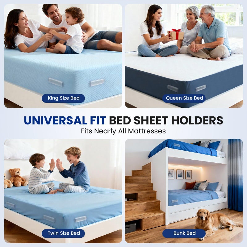 Uxuzepo 4Pcs Upgrade Bed Sheet Holders for Corners, Bed Sheet Grippers, Fitted Sheet Holders Keep Sheets Firm & Tight, Lock Sheet Holders, Heavy Duty Bed Sheet Clips, Fit All Mattress Easy Install - Image 5