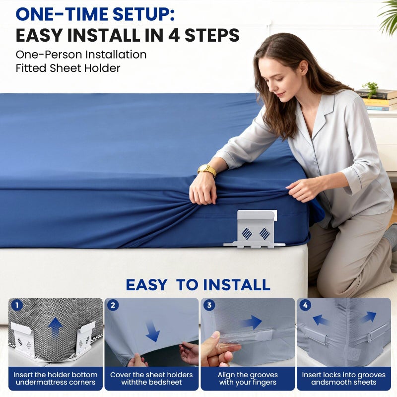 Uxuzepo 4Pcs Upgrade Bed Sheet Holders for Corners, Bed Sheet Grippers, Fitted Sheet Holders Keep Sheets Firm & Tight, Lock Sheet Holders, Heavy Duty Bed Sheet Clips, Fit All Mattress Easy Install - Image 4