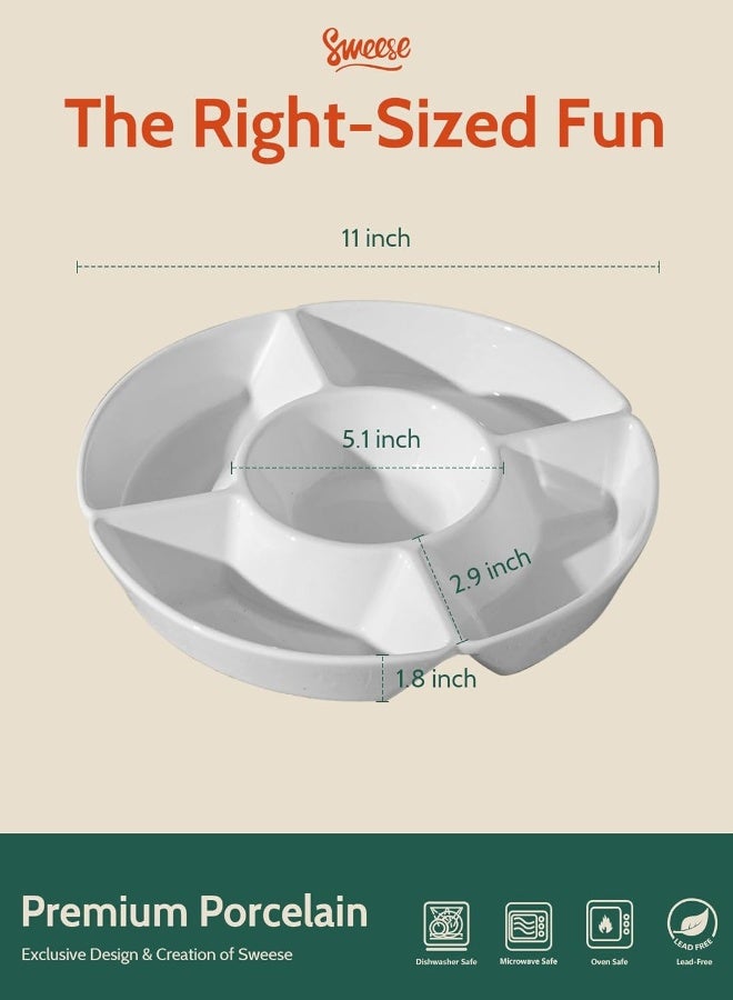 AKDC Sweese Chip & Dip Serving Set, Porcelain Divided Serving Platter, Relish Tray, Perfect For Chips And Dip, Veggies, Candy And Snacks, White  - Image 2