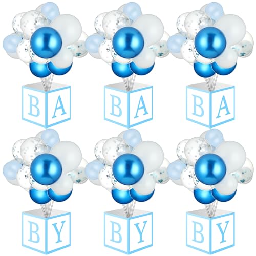 PullCrease 6 Sets Blue Boy Baby Shower Table Centerpiece with Paper Letter Boxes Stand Blue and White Balloon DIY Baby Shower Party Table Decor Kit for Boy 1st Birthday Gender Reveal Party Supplies - Image 1