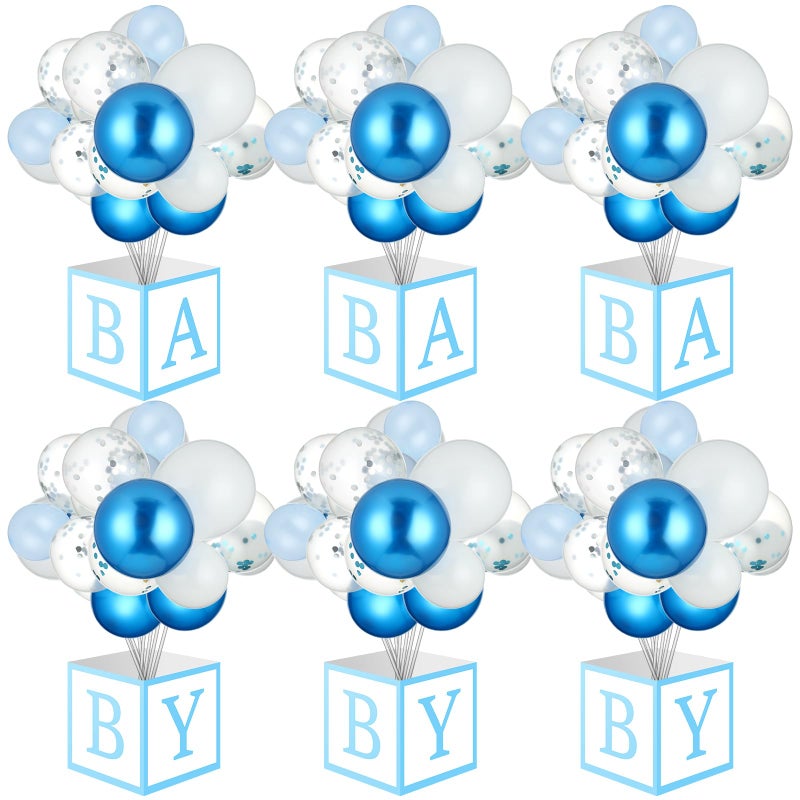 PullCrease 6 Sets Blue Boy Baby Shower Table Centerpiece with Paper Letter Boxes Stand Blue and White Balloon DIY Baby Shower Party Table Decor Kit for Boy 1st Birthday Gender Reveal Party Supplies - Image 3