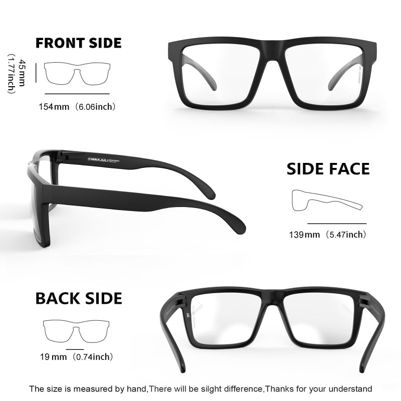 MAXJULI XXL Size Double Extra Large Z87 Sunglasses for Big Wide Heads Men TR90 Ultralight UV400 Protection Glasses 8228 (Matte Black Frame/Clear Lens - Image 5
