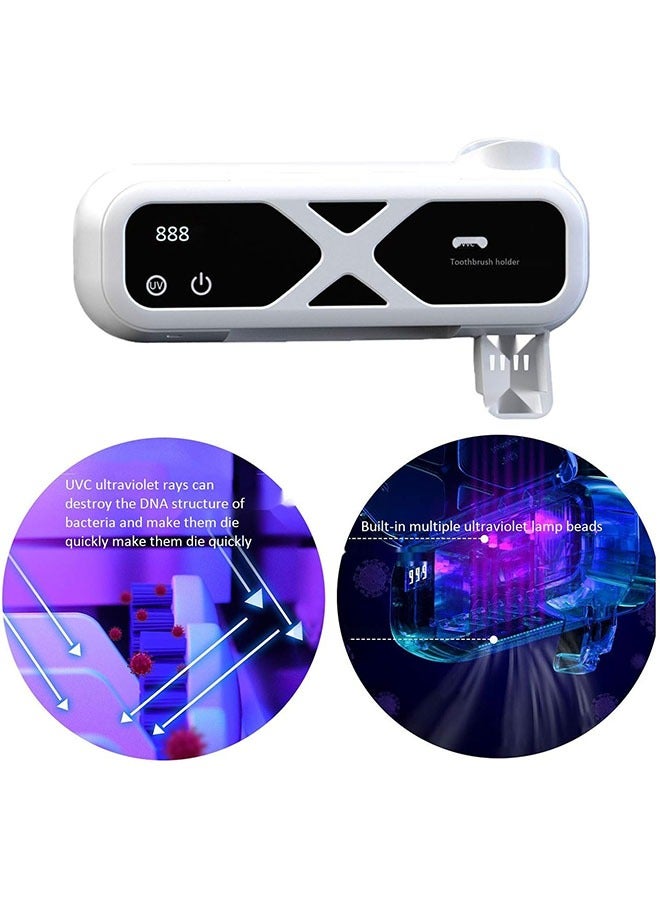 DAKS Wall-Mounted UV Toothbrush Holder with Automatic Toothpaste Dispenser – USB Rechargeable Sterilizer with Digital Timer, Holds 5 Brushes - Image 3