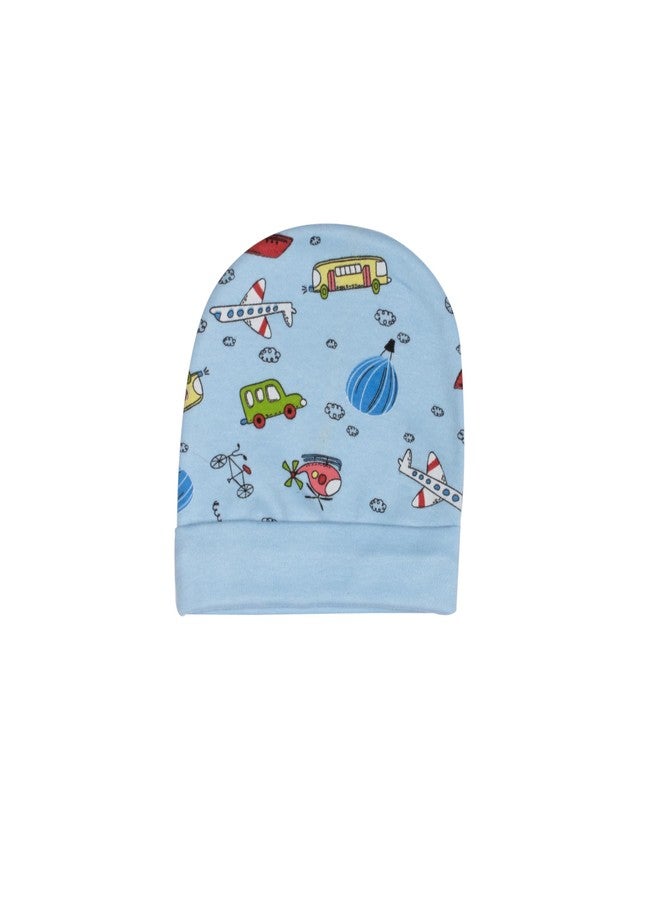 mittenbooty Baby Cap Set for New Born Baby Peach Rainbow & Blue Vehicle (Pack of 2) - Image 5