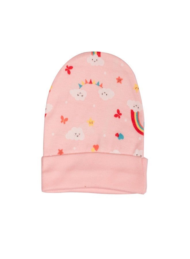 mittenbooty Baby Cap Set for New Born Baby Peach Rainbow & Blue Vehicle (Pack of 2) - Image 3